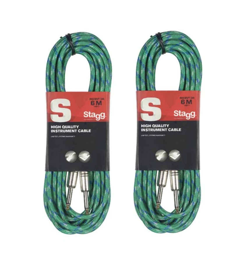 Lote de 2 cables amplificador guitarra tweed vintage verde de 20 pies Stagg # SGC6VT GR Foto 1 de 1