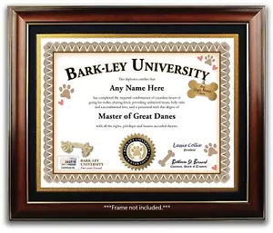 Great Dane PERSONALIZED CERTIFICATE Diploma Dog Tag Rope Toy Breeder Lover GIFT - Picture 1 of 3