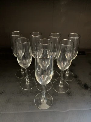 8 - Platinum Silver Banded Trim Rim Crystal Champagne Flutes - 9” — 第 1/3 张图片