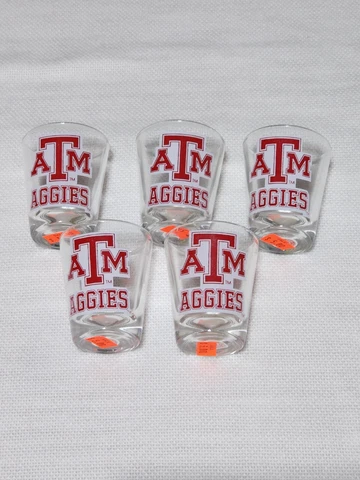 Lot of 5 Texas A&M Aggies 2 oz Shot Glass NEW Cover