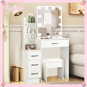 Girls White Makeup Vanity Table Set with 10 Lights Mirror Dressing Desk US Ship - Picture 1 of 10
