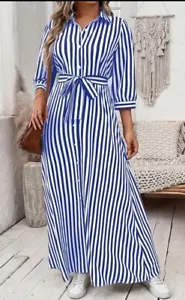 FREE POST NEW Striped Maxi Shirt Dress 3XL (fit to 22) - Picture 1 of 4
