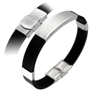 Stainless Surgical Steel Black Rubber Bracelet 8 inches - Picture 1 of 3