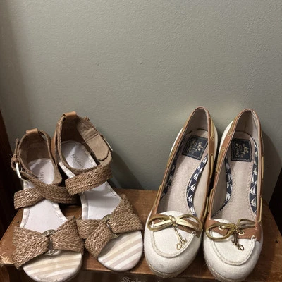 Milly & Alvina Sperry Top Sider Women Espadrilles Platform Heel Canvas Cream 7.5 - Image 1 of 4