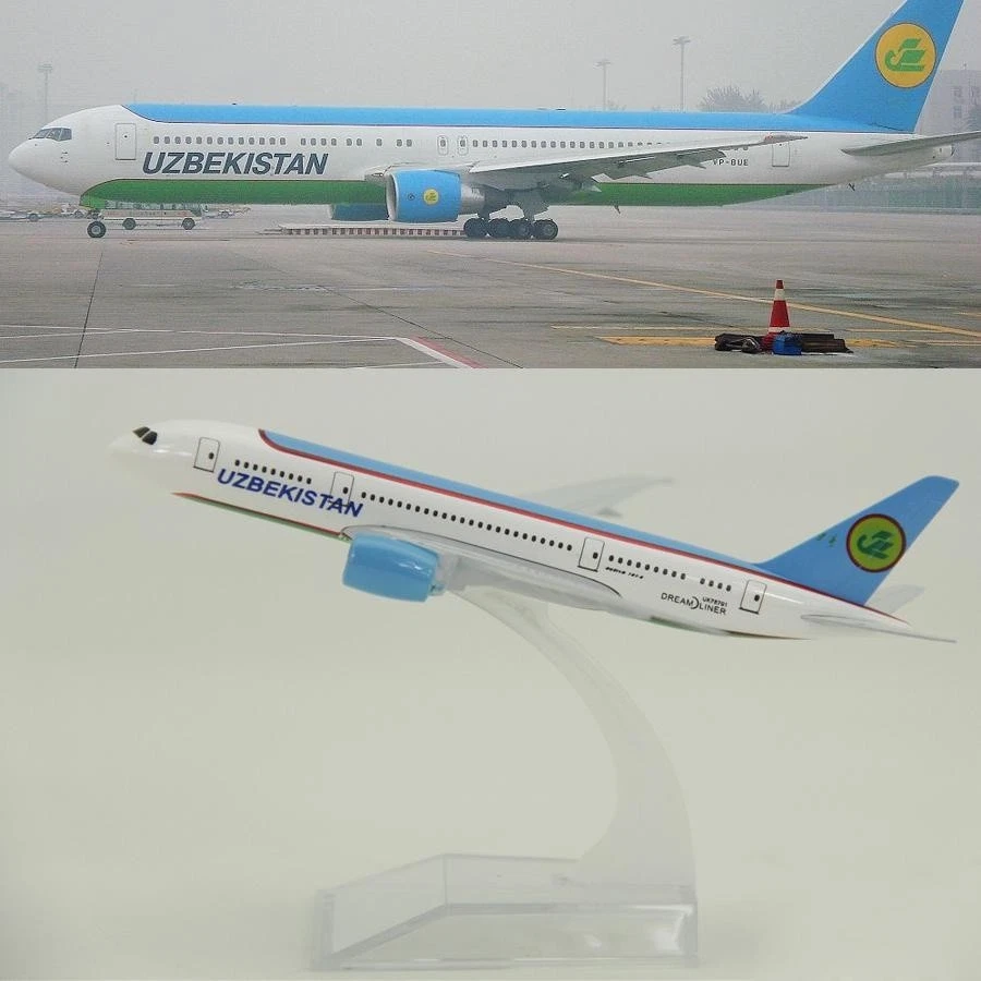 Modellino aereo pressofuso in lega 1:400 Uzbekistan Airways 16 cm Boeing... - Immagine 1 di 4