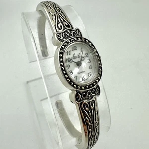 Kathy Lee Womens Watch Silver Tone MOP Dial Oval Cuff 6.2" Bangle Bracelet - Picture 1 of 11