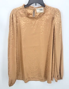 Savanna Jane Top Damen Plus 1X hellbraun gold Animal Print Rüschen Ausschnitt Boho Popover - Bild 1 von 8