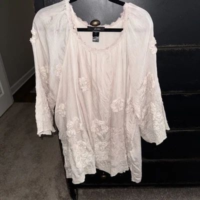 Camisa túnica Ali Miles 2x talla grande aplicada floral estilo campesino túnica rubor Foto 1 de 4