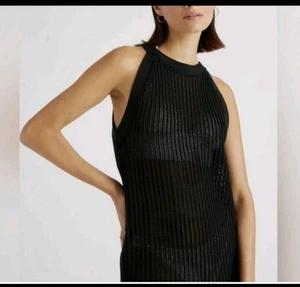 TAHARI schwarzes Häkel Coverup Tank Kleid, Gr. L leichter offener Strick Neu mit Etikett - Bild 1 von 10