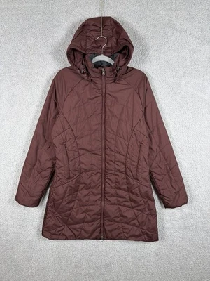 Abrigo acolchado REI para mujer talla M granate longitud media aislado con capucha chaqueta de invierno Foto 1 de 4