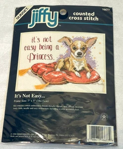 New Sunset Jiffy Counted Cross Stitch IT'S NOT EASY... Chihuahua Dog Kit 16677 - Picture 1 of 4