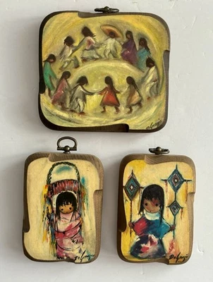 3 Placas DeGrazia Niños del Mundo Decoración de Pared Papoose Bendiciones Niños De Colección Foto 1 de 4