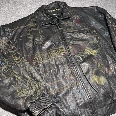 Vintage Barber Shop Leather Jacket Mens 3XL Embroidered Hip Hop 90s Oversized - Image 1 of 4