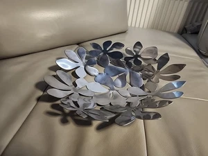 IKEA Fruit Bowl Stockholm Stainless Steel Monika Mulder Design Floral Leaf - Picture 1 of 10