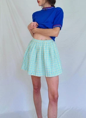 Vintage 1960s Pleated Plaid Wool Mini Skirt: Women's XS - Image 1 of 4
