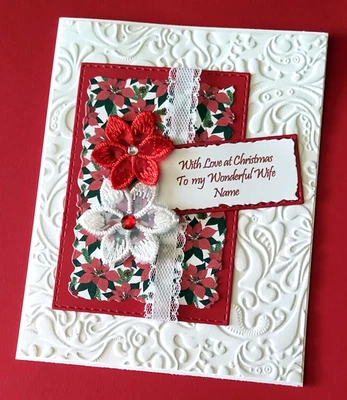 Personalized Christmas Card for a Wife with Ribbon & Lace has Verse Inside - Image 1 of 4