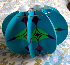Vintage Ceiling Light Shade 1970s Plastic Turquoise Lime Green Purple Funky - Picture 1 of 9