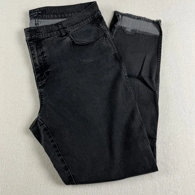 Pantalones de mezclilla elásticos negros ajustados de pierna recta dobladillo crudo Lafayette 148 para mujer 8 Foto 1 de 4