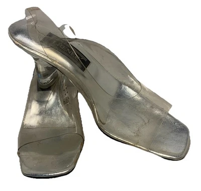 J Renee Dress Shoes Sz 7.5 M Clear Vinyl 2.5 Heels Peep Toes Slingback Wedding - Image 1 of 4