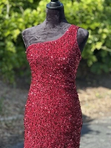 Women’s Red Sequined Asymmetrical Stretch Dress Costume Jessica Rabbit Size XS - Picture 1 of 11