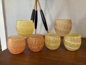 Vintage Spaghetti String Drinking Glass 50's MCM Rubber Roly Poly Set of 6 Boho - Picture 1 of 4