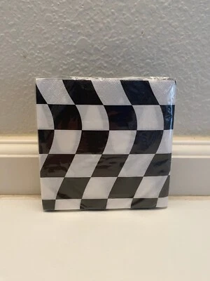 Black & White Check Race Car Birthday Party Beverage Napkins 18 ct. - Image 1 of 2