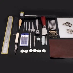 62pcs Leather Craft Tools Stitching Carving Sewing Working Saddle Cutting Kit UK - Picture 1 of 11