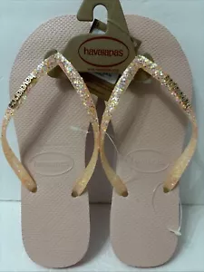 Havaianas Womens Pink Glittery Flip Flops size 9/10 NWT - Picture 1 of 6