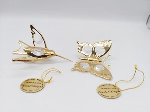 Vintage Crystal Delight 2er-Set 24k 2,5 Zoll vergoldet Schmetterling/Kolibri - Bild 1 von 10