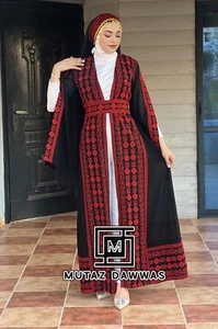 Frauen palästinensisch bestickt offen Abaya/Bisht traditionelle lange Schlitzärmel - Bild 1 von 17