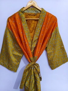 Bikini cover up Summer Wear Indian Sari Silk Kimono Luxury Bathrobe, B-2791 - Picture 1 of 7