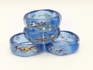 Vintage Mexiko Blau Konfetti Glas Servietten Ring Halter 4er Set Abgerundet - Bild 1 von 7