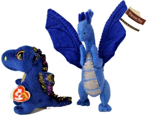 2 Winged Dragon Plush Papoose Toy Wool Felt Handmade + TY Beanie Boos Babies NEW - Picture 1 of 24