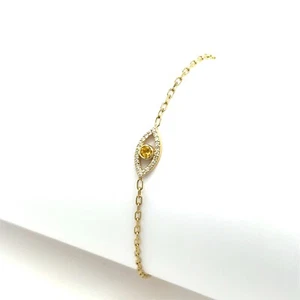9ct Yellow Gold Citrine Set Evil Eye Bracelet, November Birthstone - Picture 1 of 6