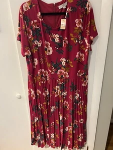 NWT Loft Plus Size 22 Stretchy Summer Dress Pink Red Floral Print - Picture 1 of 5