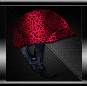Faux Fur Dark Red Leopard Skinners Helmet Cover For DOT A w/ Visor DOT Helmet - Bild 1 von 4