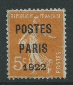 FRANCE 1922 Yvert 37a 5c yellow-orange pre-obliterated mounted mint cv1100 euros - Picture 1 of 2