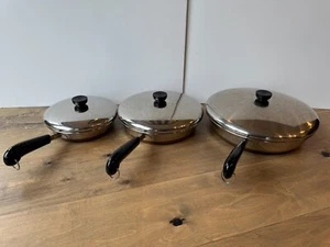 Vintage Revere Ware 1801 Copper Bottom 6 Piece Skillet Set 8" 10" 12" w/ Lids - Picture 1 of 18