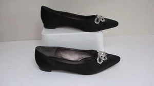 Size 8 JAEGER Black Slip On Flats- Leather/Textile Upper- VGC - Picture 1 of 6