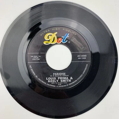 Louis Prima Keely Smith Paradise / When My Baby Record 45 RPM Vinyl - Image 1 of 2