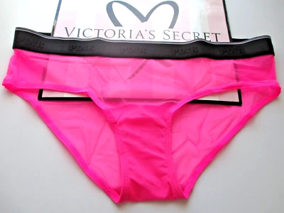 VICTORIA'S SECRET PINK Mesh Hiphugger Panty VS Radiant Rose Pink Black Logo Band - Image 1 of 4