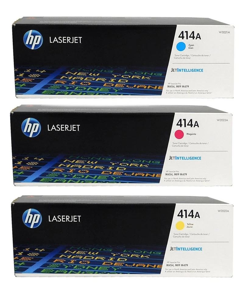 HP 414A 3 Pack Color Combo Toner Cartridge - Cyan, Magenta & Yellow - Image 1 of 1