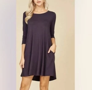 New Annabelle Slate Purple-Gray Loose Comfy Knit Dress Pockets 3/4 Sleeves Small - Picture 1 of 1