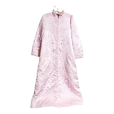 De Colección I Magnin Largo Acolchado Rosa Bata Cremallera Pequeña Ropa de Salón Hong Kong Satinado Foto 1 de 4