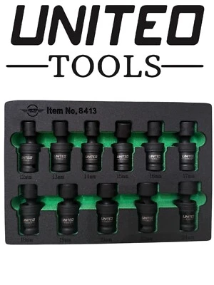 PRO INDUSTRIAL 11pc 1/2” Dr 360° Swivel Impact Shallow Sockets 10-21mm EVA Hex - Image 1 of 3