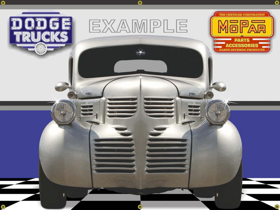 1946 Dodge Truck Custom Silver Front View Vinyl Banner.  Street Rod, Hot Rod. - Image 1 of 1
