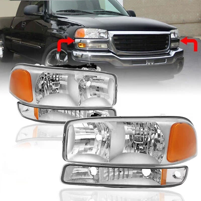 For 1999-2007 GMC Sierra/Yukon Chrome OE Style Headlights+Bumper Signal Lamps Foto 1 de 4