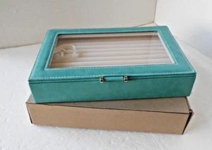 JEWELRY BOX RING KEEPSAKE DISPLAY CASE TEAL 10" X 7" X 2" ~ NEW - Picture 1 of 6