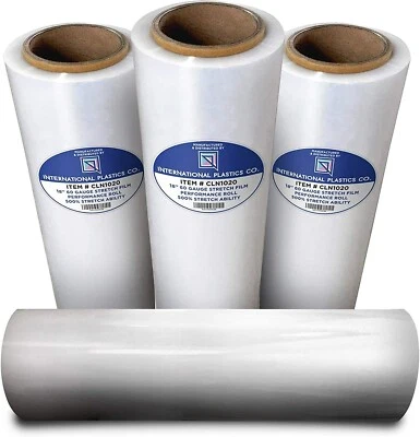 18" Stretch Film / Wrap 1200 feet 500% Stretch Heavy Duty Clear Cling 4 ROLLS - Image 1 of 4