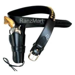 Cartridge Holster Leather Belt Ammo Loops And Hammer Strap Revolver Western Tie - Picture 1 of 5